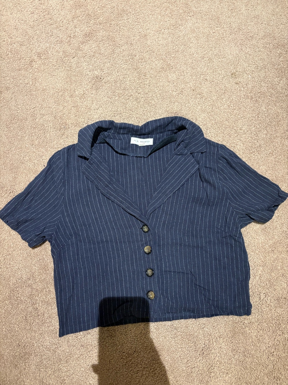 La Hearts Navy Pinstripe Short Sleeve Blazer crop top size small